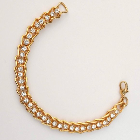 Gold link bracelet with cz's - Picture 2 of 4